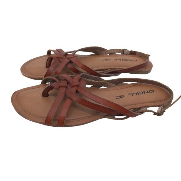 O'Neill Sandal Womens 6 Brown Strappy Leather Thong - Picture 1 of 8